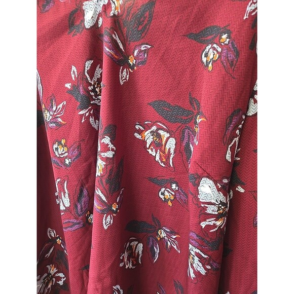 Floral Print Blouse V Neck Long Sleeve Criss Cross Back Burgundy Top Size 3 Plus - Picture 3 of 8
